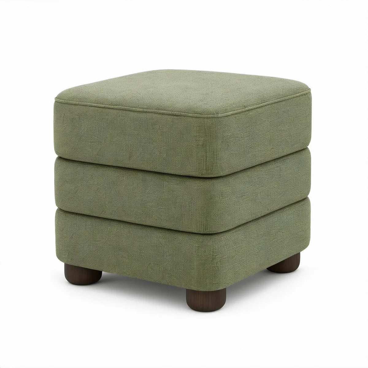 Čalouněný zelený taburet 50 × 50 × 47 cm z polyesteru s tmavě hnědými nohami