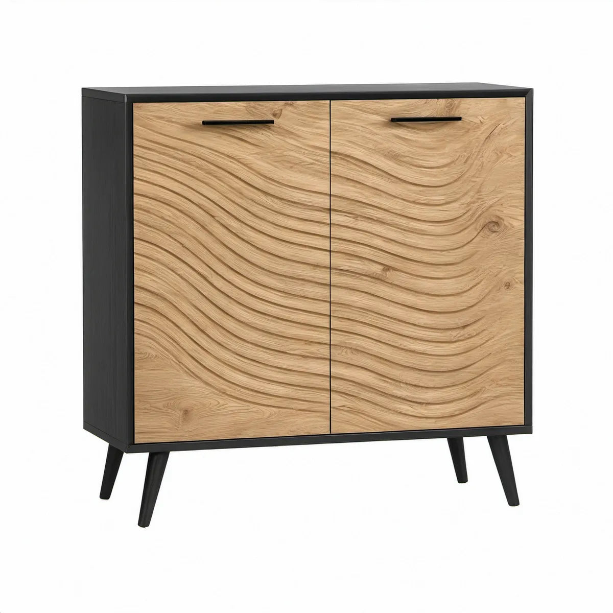 Dvoudveřový příborník z laminované dřevotřísky a MDF, přírodní dub/černá, 100 × 40 × 100 cm