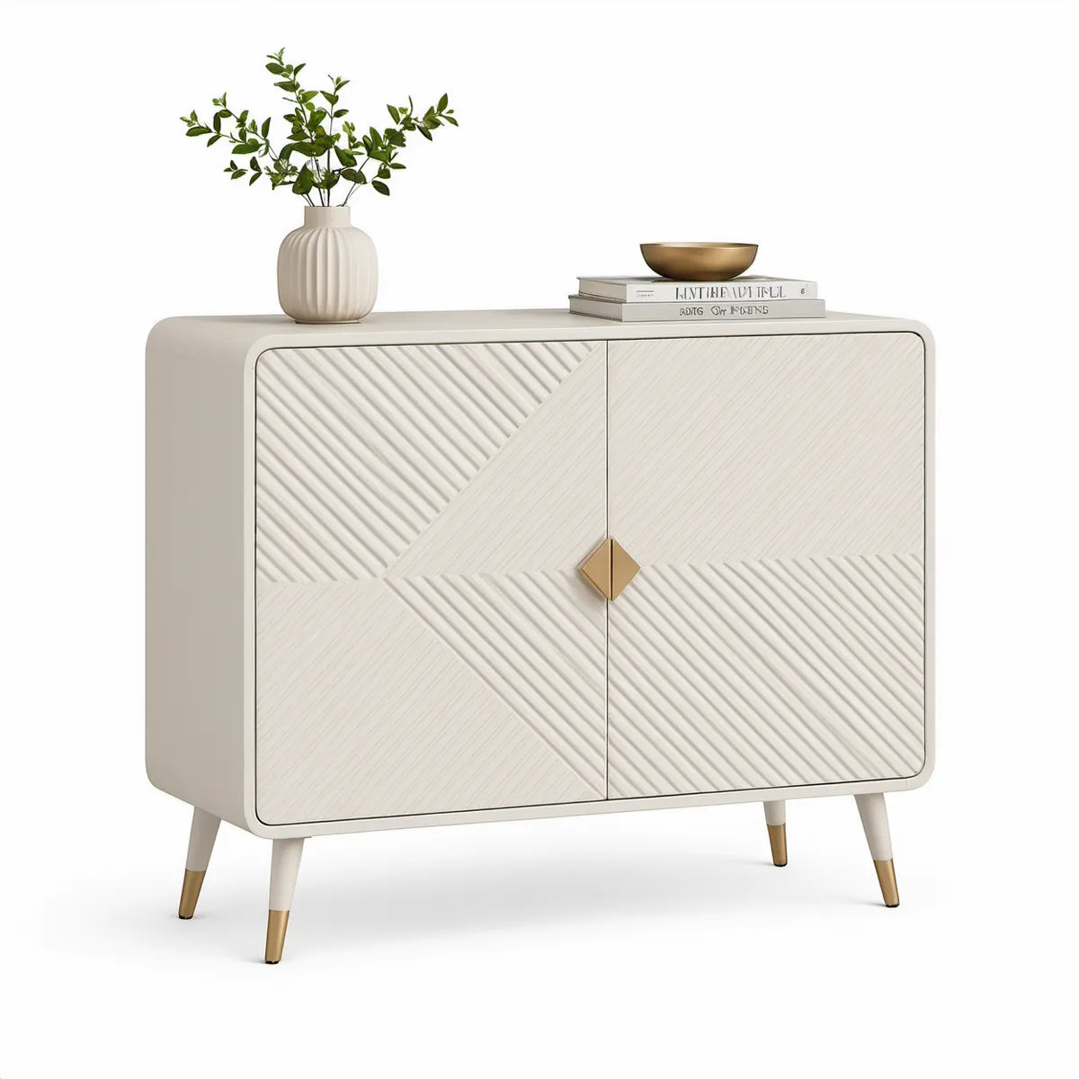 Příborník se 2 dvířky, 120 × 40 × 85 cm, MDF, krémový/zlatý