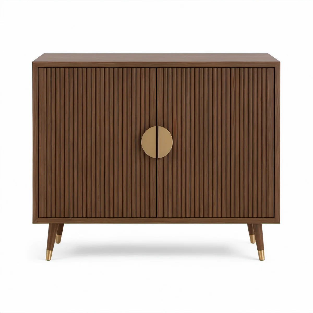 Příborník se 2 dvířky z MDF s ořechovou dýhou, hnědý se zlatými detaily, 120 × 40 × 100 cm